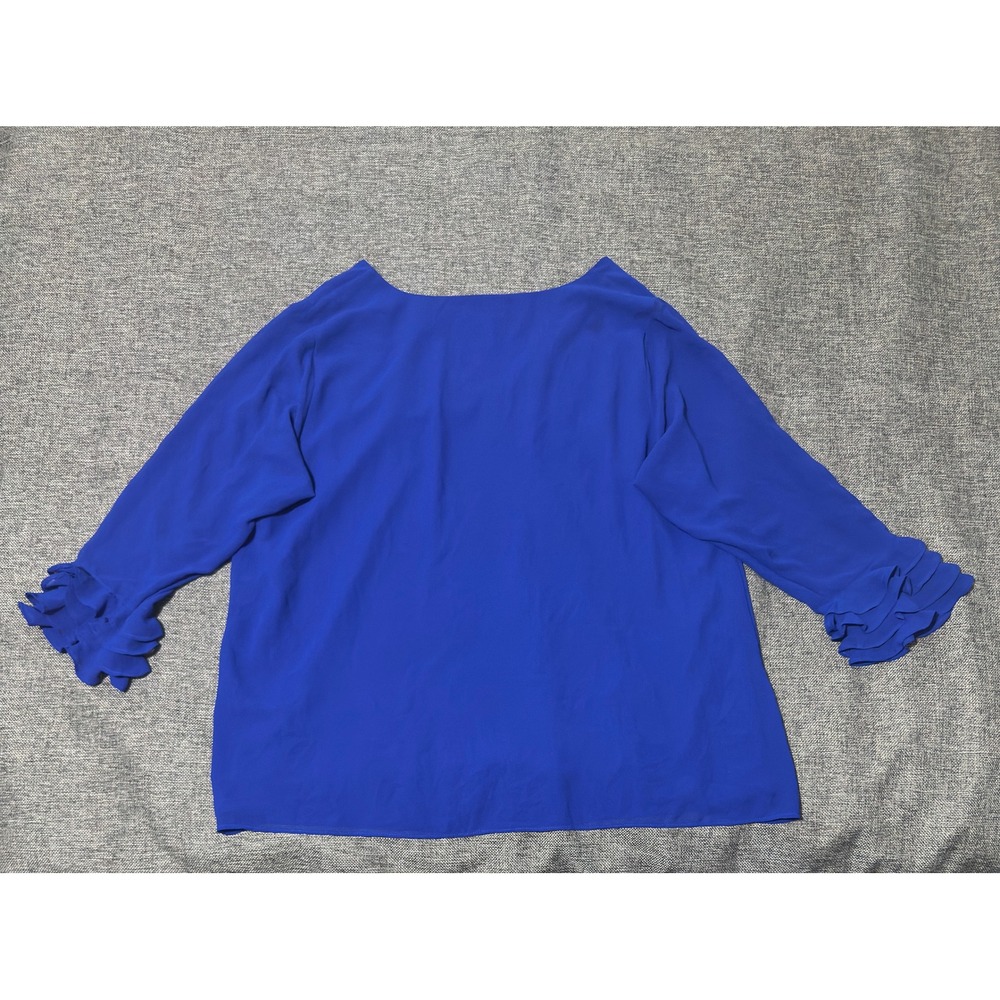 Calvin Klein Women's 0X Blouse Blue Ruffle Sleeve V-Neck W9LAI505 - Picture 9 of 9